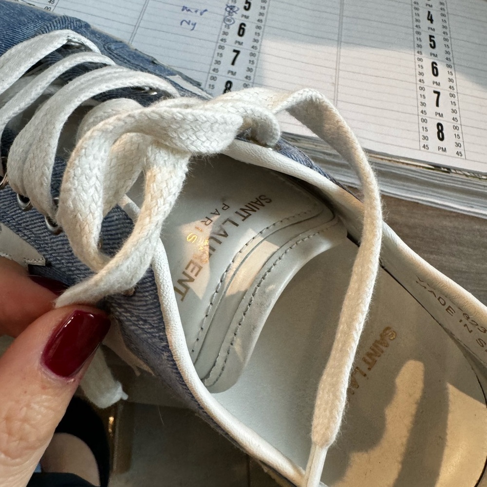 Saint Laurent denim sneakers with white stars - Picture 3 of 7